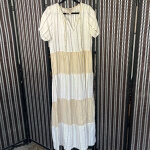 Ace & Jig White & Cream Short Sleeve Maxi, XL